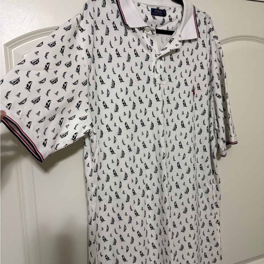 White Polo by Ralph Lauren Men's Shirt with Navy Accents 2XLT